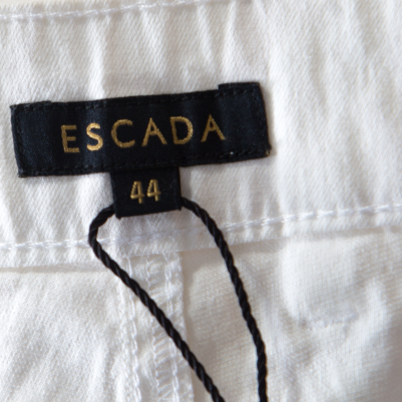 Escada Off White Patterned Stretch Cotton Jacquard Jeans XL