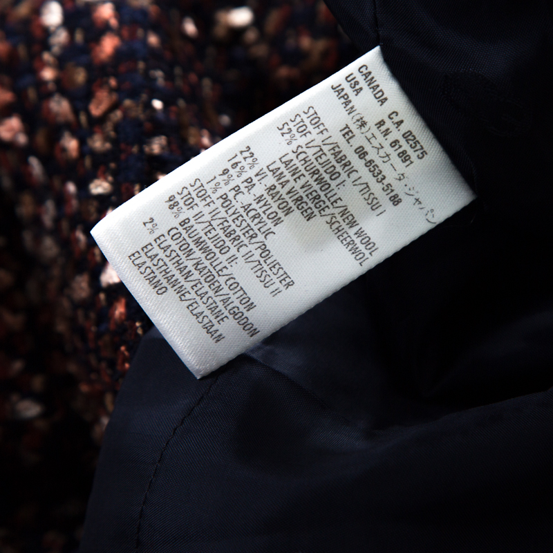 Escada Multicolor Tweed Denim Bow Detail Sleeveless Shift Dress XL