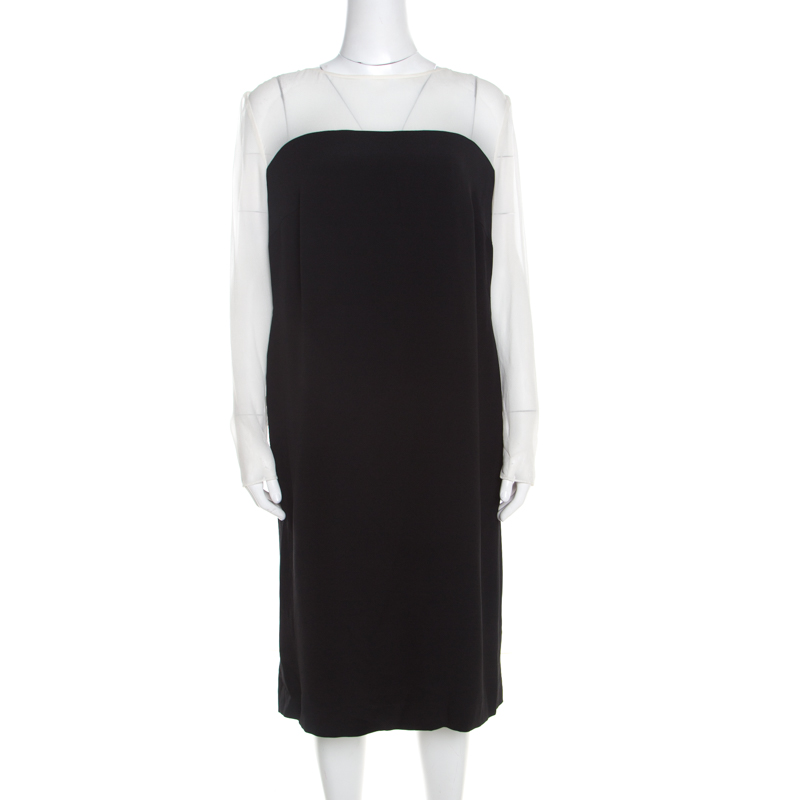 Escada monochrome sheer yoke detail long sleeve dary dress l