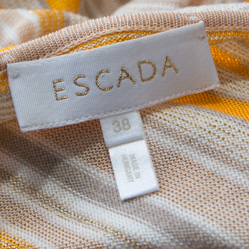 Escada Beige And Orange Stripes Knit Long Sleeve Top L