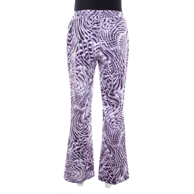 Escada Purple Abstract Print Cotton Flared Trousers M