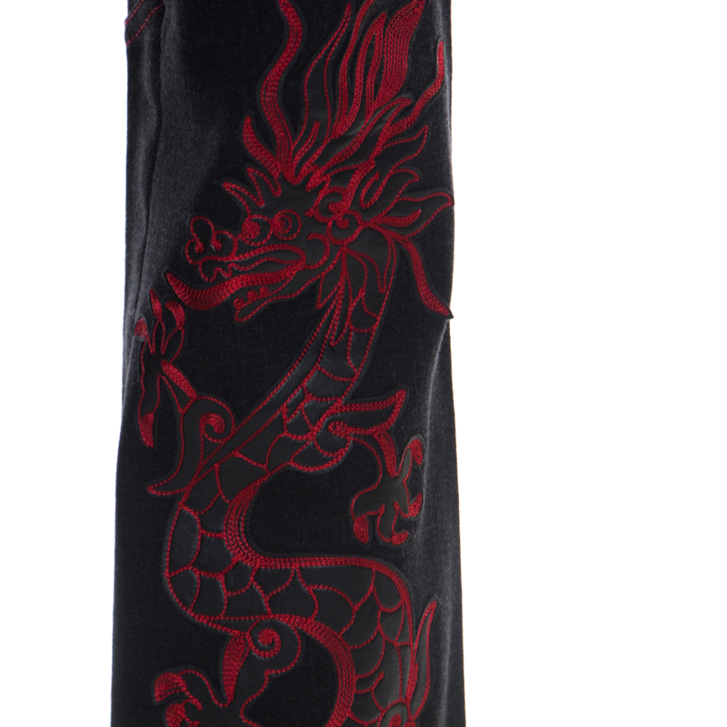 Escada Black Stretch Denim Dragon Embroidered Flared Jeans M