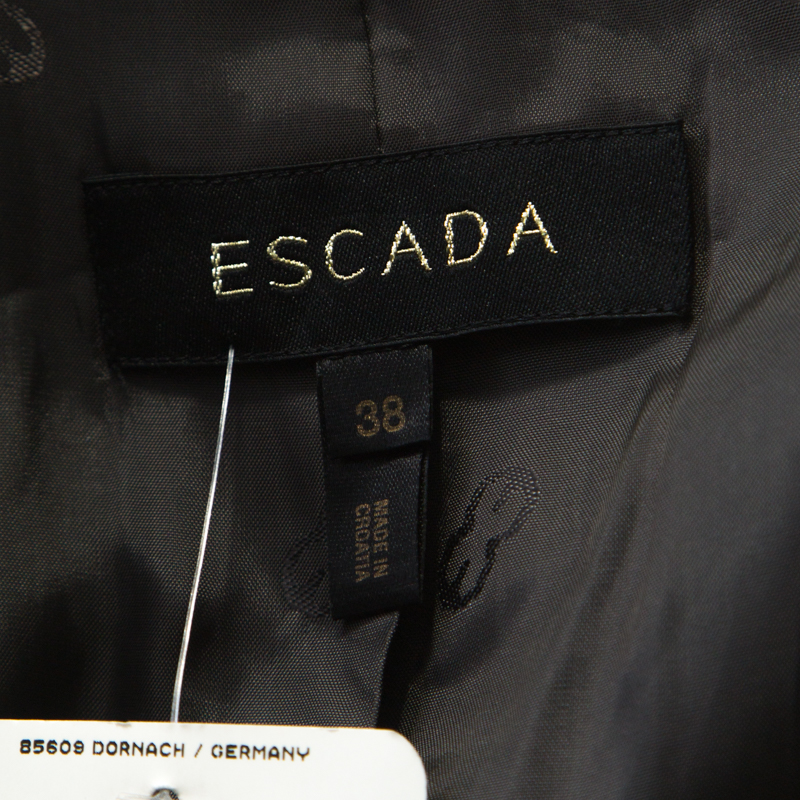 Escada Grey Cashmere Wool Animal Pattern Single Button Blazer M