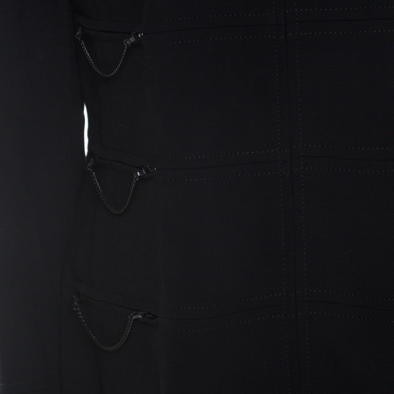 Escada Black Wool Crepe Chain Detail Stand Collar Jacket L