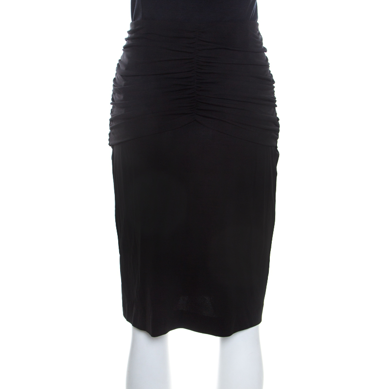 Escada Black Stretch Jersey Waist Drape Detail Skirt M