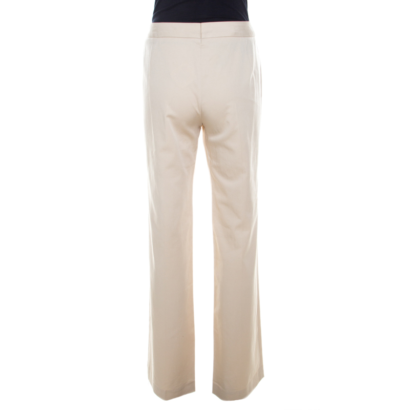 Escada Beige Cotton Flat Front Straight Fit Trousers M