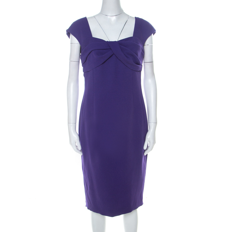 Escada Purple Crepe Pleated Bodice Detail Sleeveless Danicara Dress M