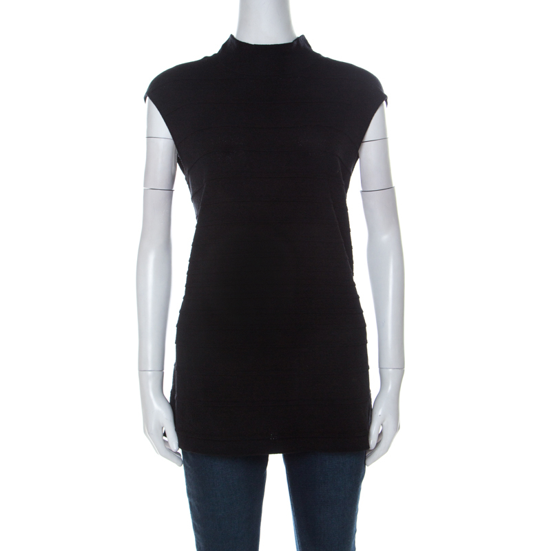 Image of Escada Black Knit High Neck Sleeveless Top L