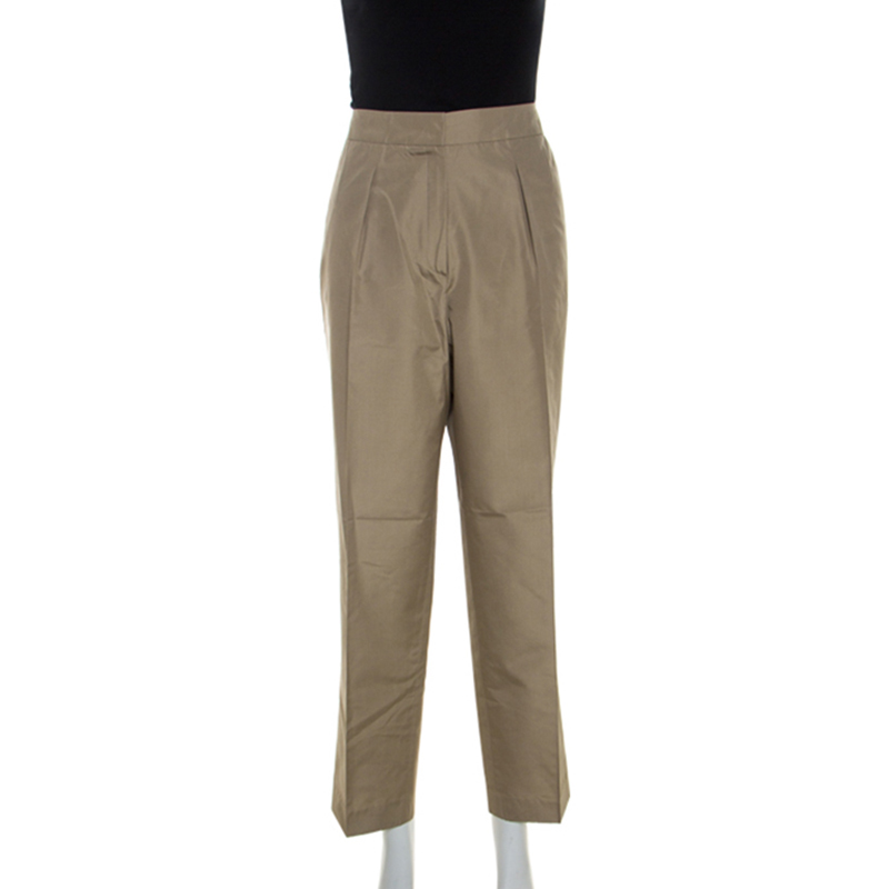 Image of Escada Beige Silk Straight Fit Trousers L
