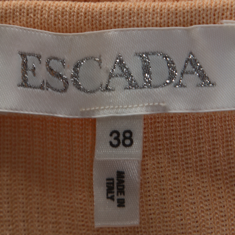 Escada Peach Rib Knit Padded Shoulder Button Front Cardigan M