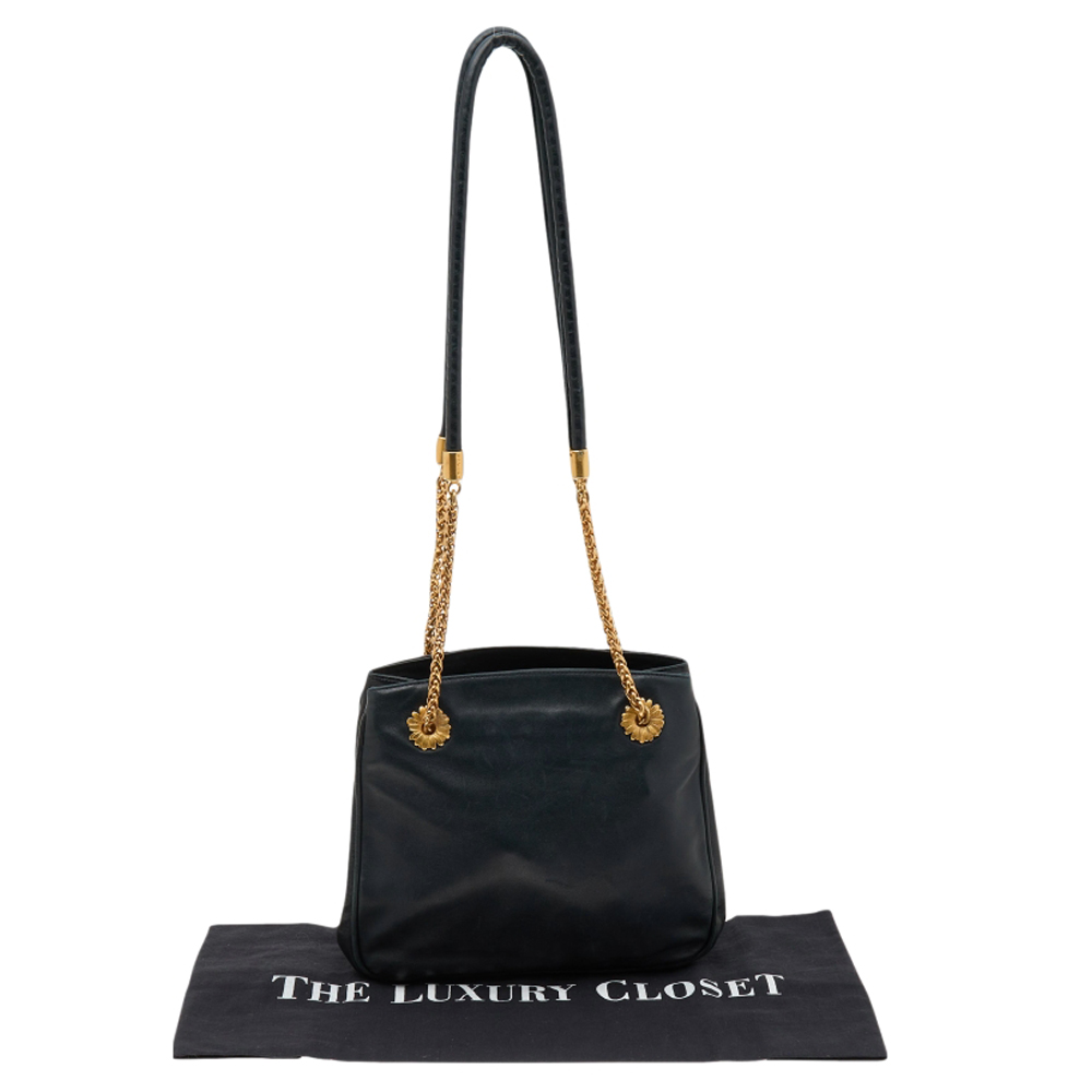 Escada Black Leather Chain Tote