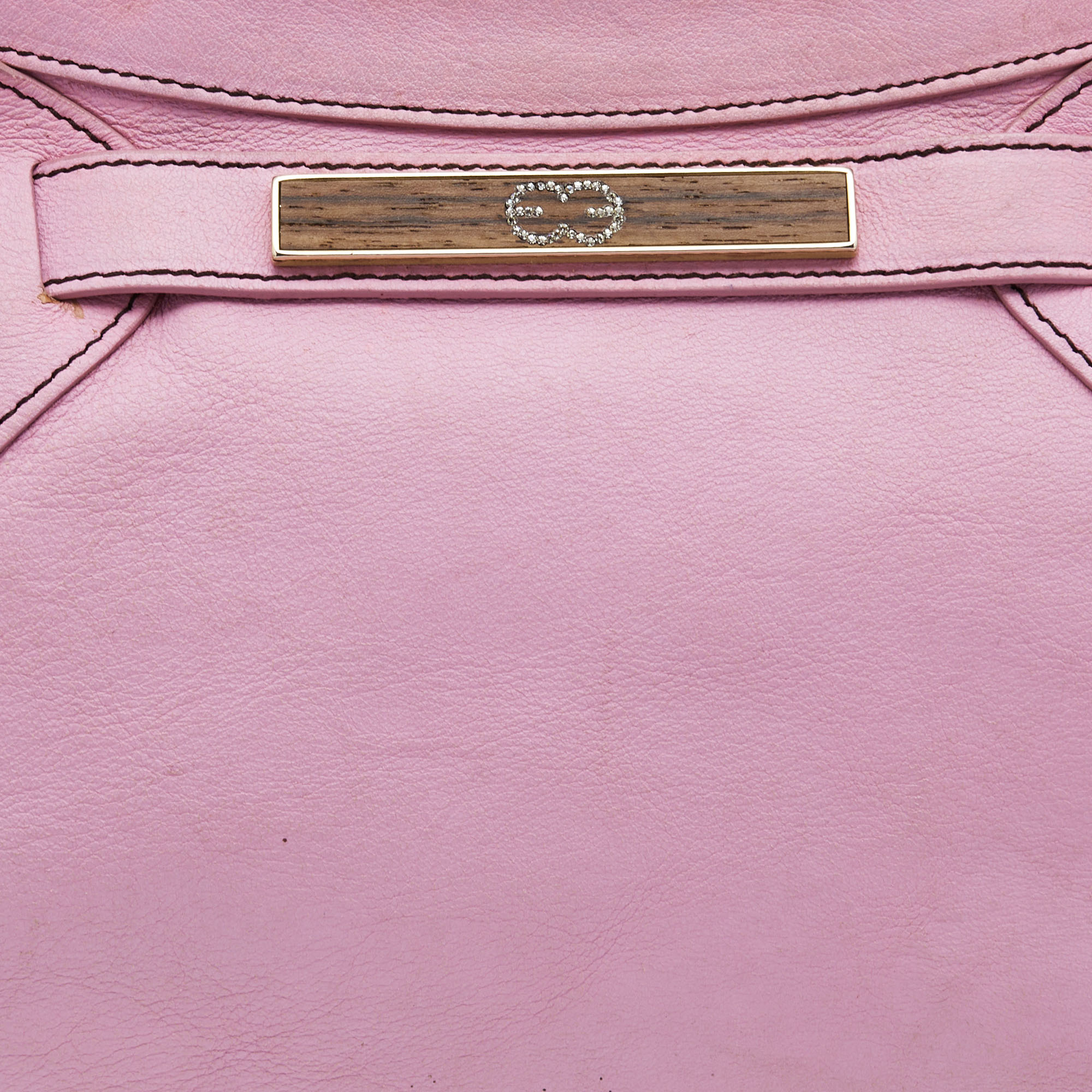 Escada Pink/Brown Leather Wooden Handle Baguette Bag