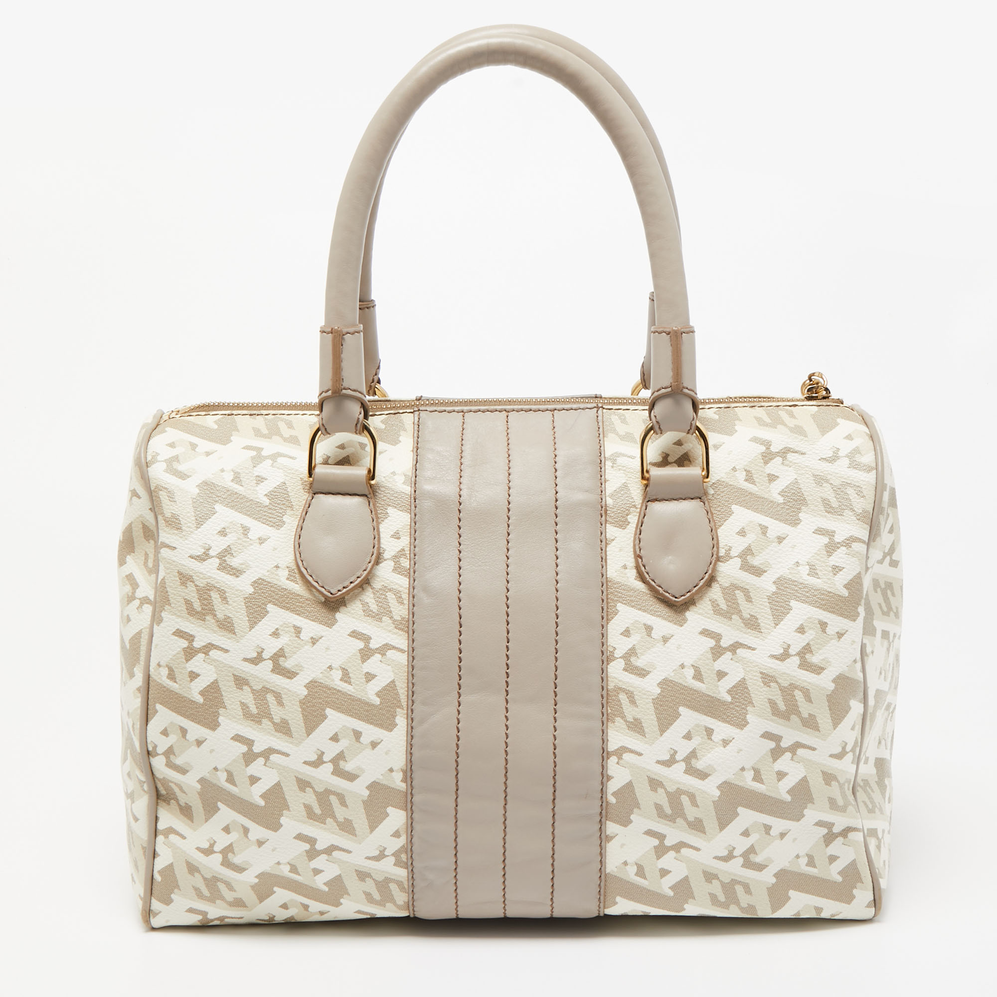 Escada Grey/Multicolor Printed Coated Canvas And Leather Bowler Bag