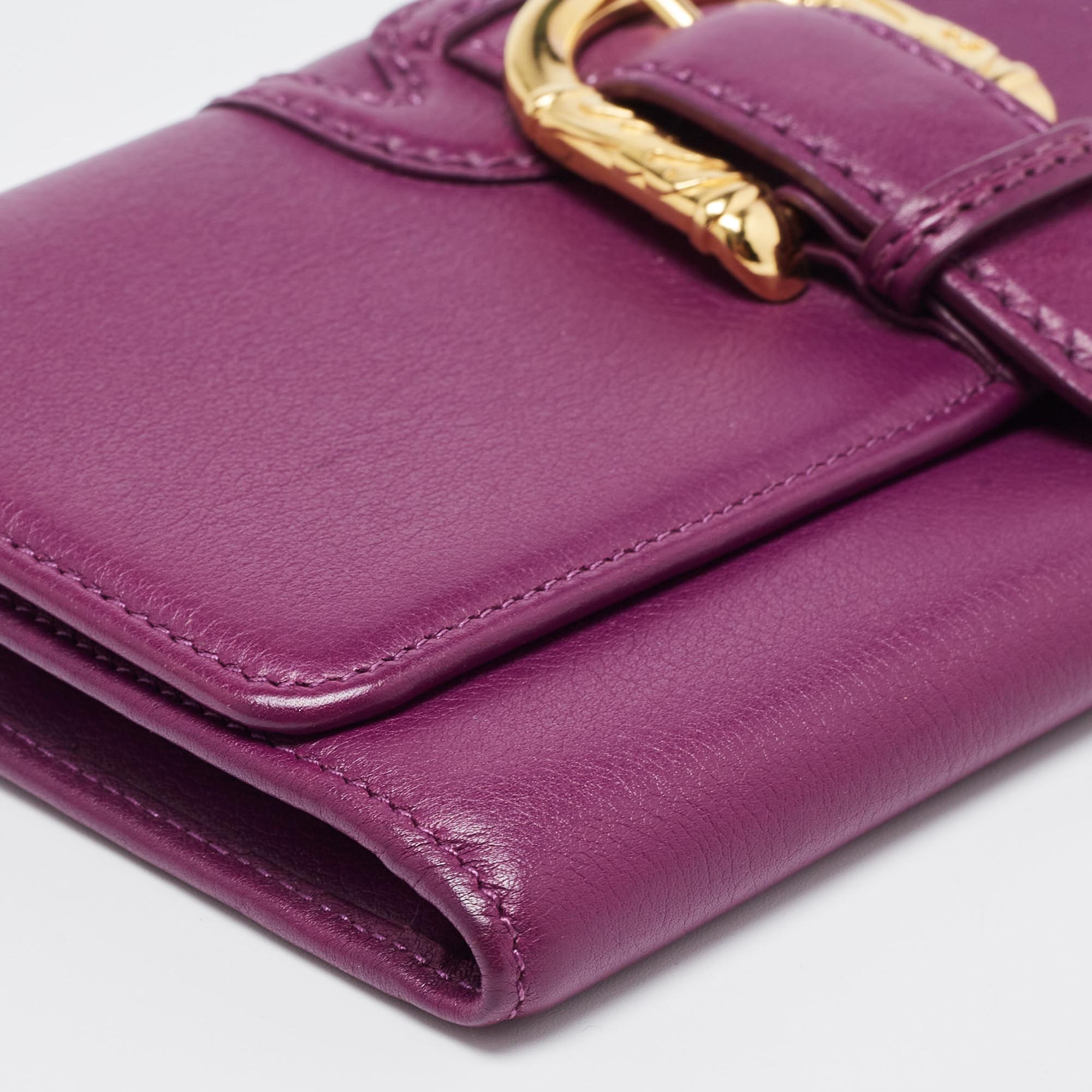 Escada Purple Leather Buckle Flap Clutch