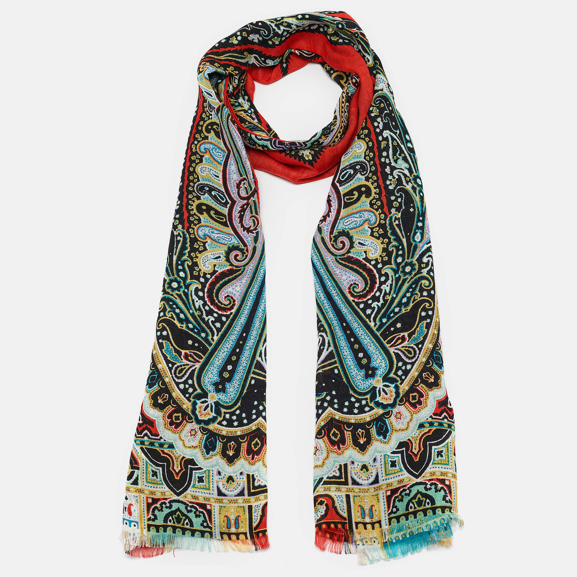 Etro Multicolor Paisley Print Modal Blend Scarf