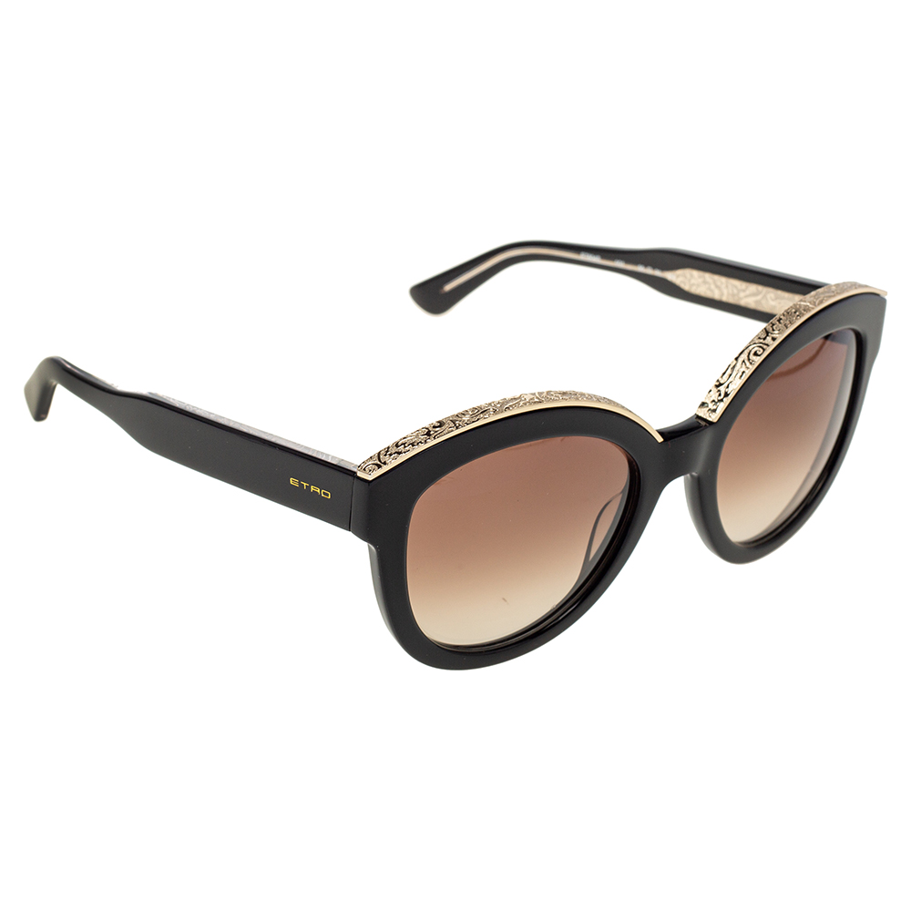 Image of Etro Black/Gold Gradient ETS Cat Eye Sunglasses