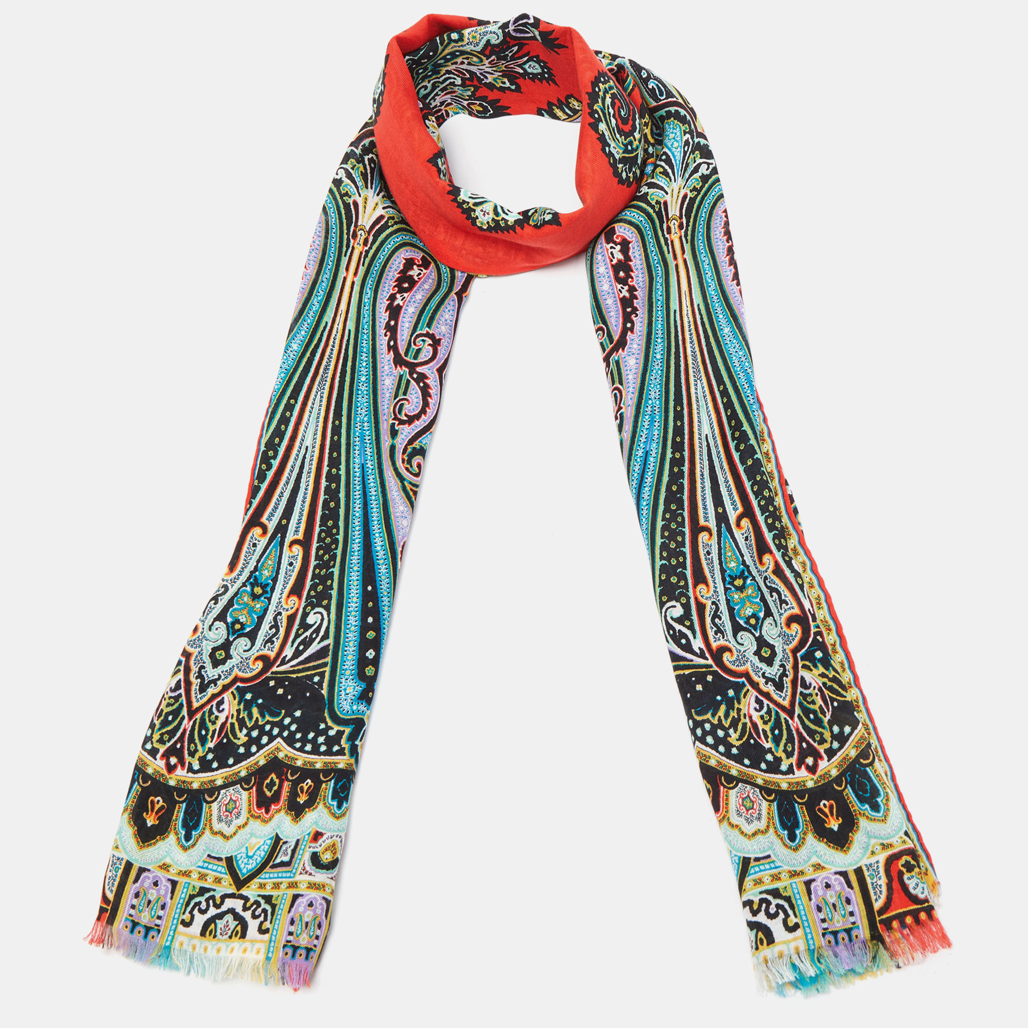 

Etro Red Paisley Print Modal & Cashmere Stole