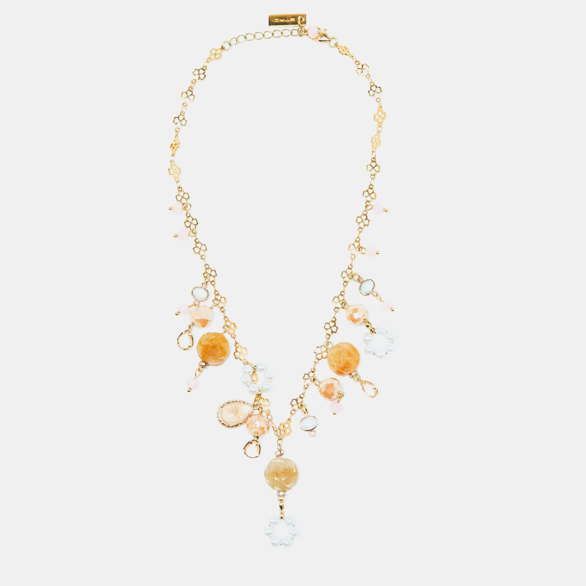 Etro bead glass quartz resin gold tone necklace