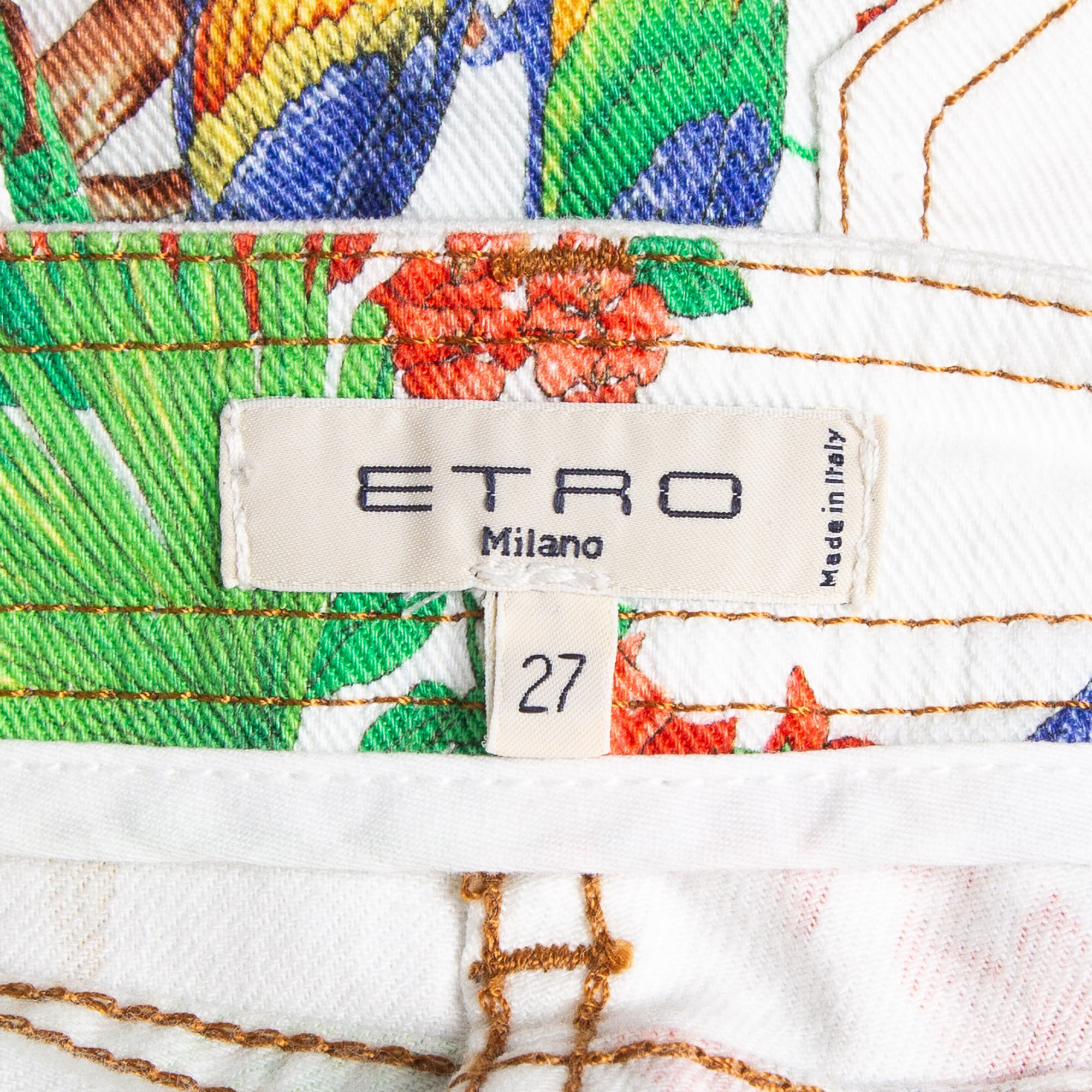 Etro White Jungle Print Denim Skinny Jeans S Waist 27''