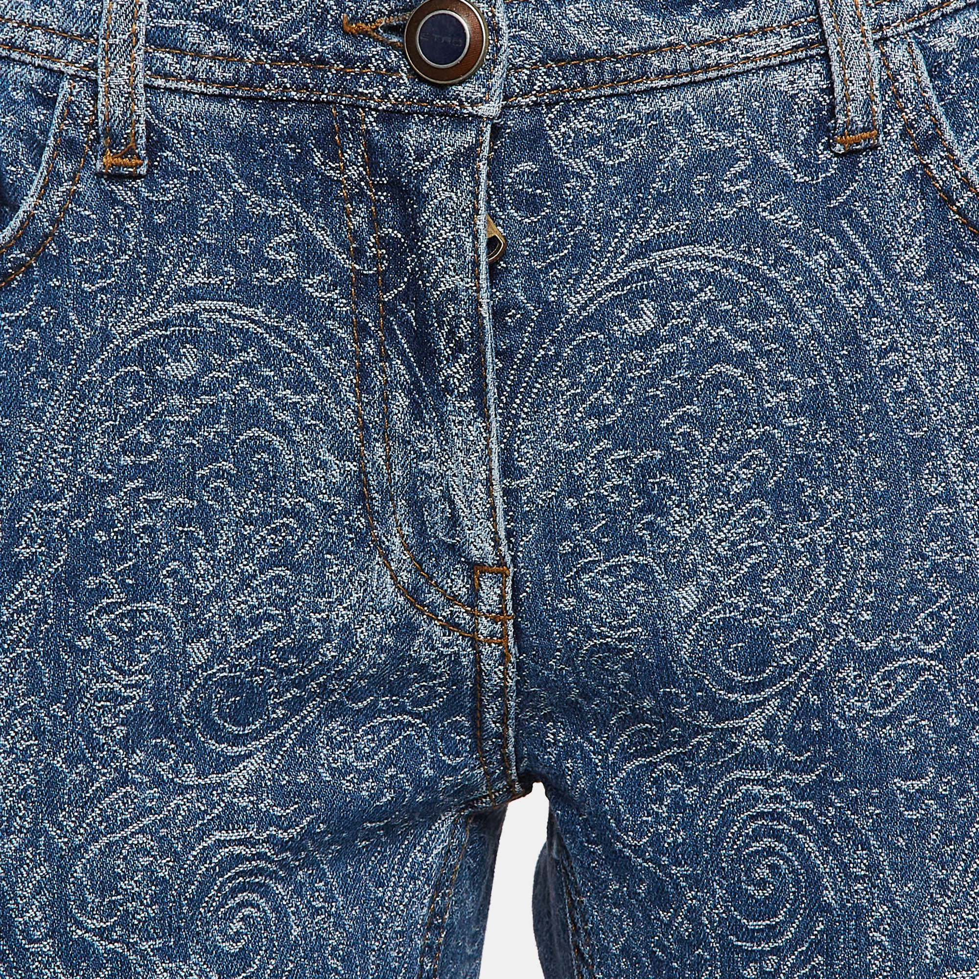 Etro Blue Paisley Pattern Denim Skinny Jeans L Waist 31