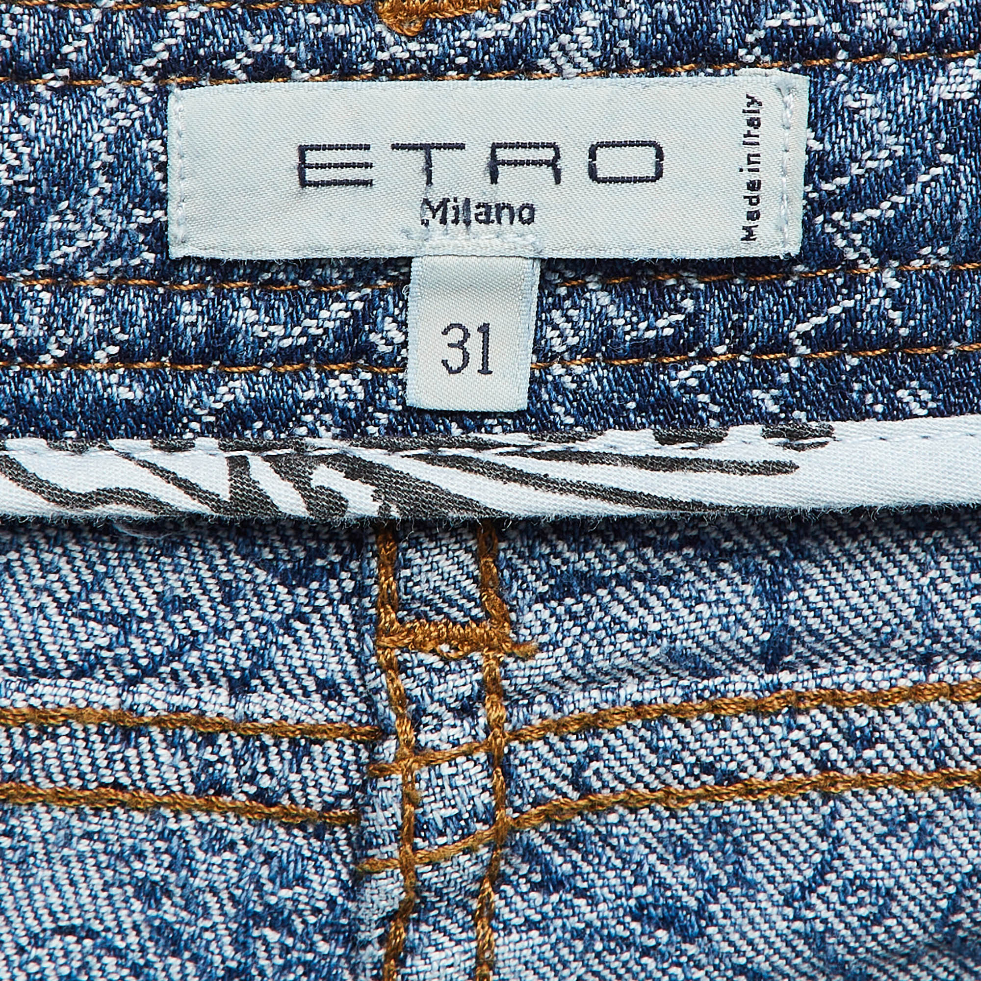 Etro Blue Paisley Pattern Denim Skinny Jeans L Waist 31