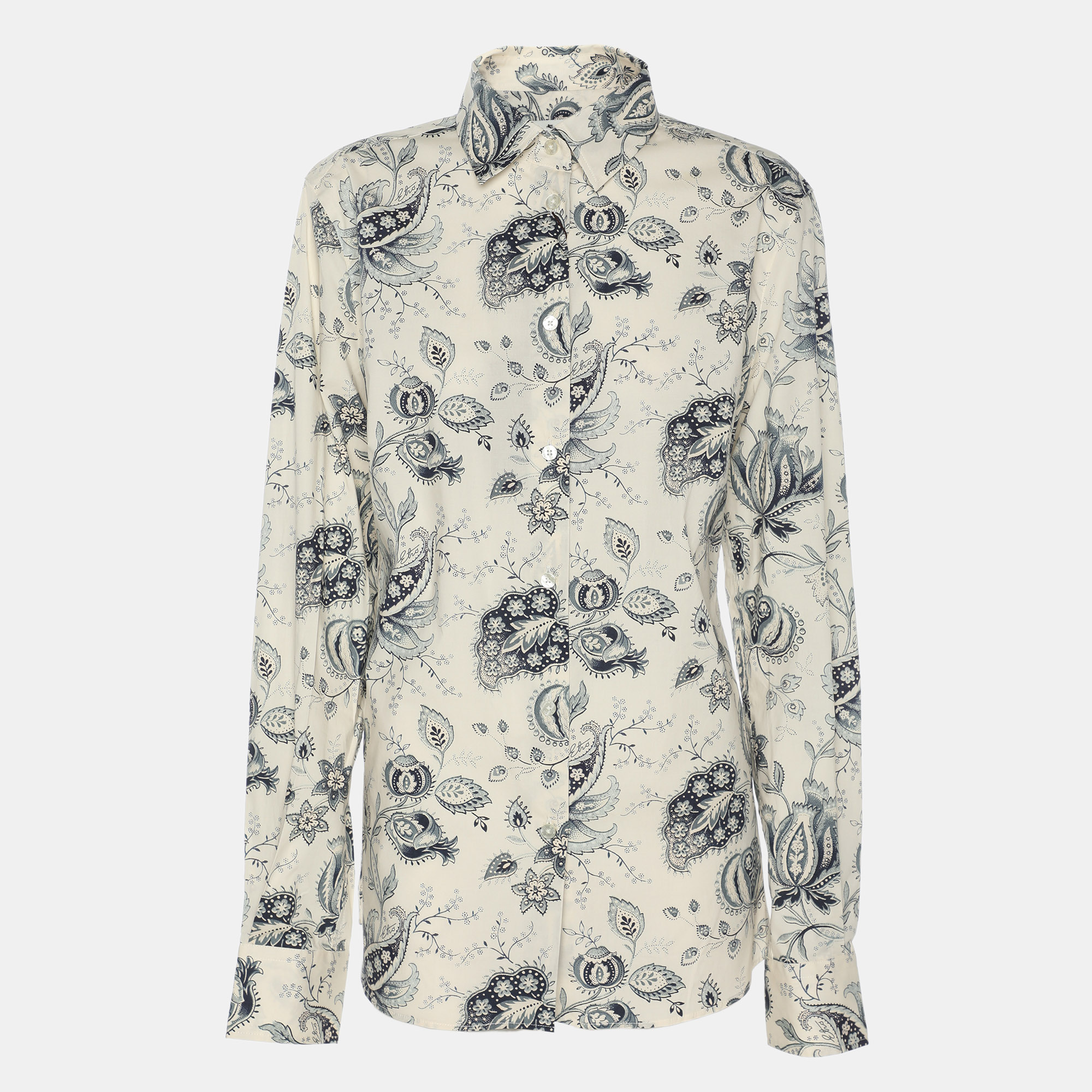 Etro Cream/Blue Paisley Print Cotton Blend Long Sleeve Shirt L
Etro Cream/Blue Paisley Print Cotton Blend Long Sleeve Shirt L