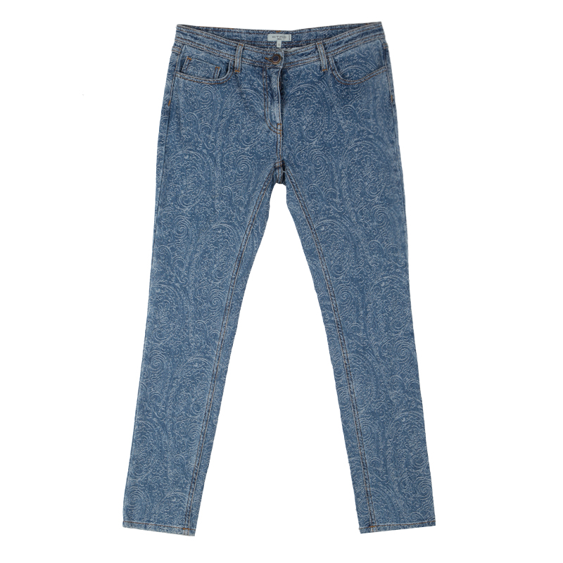 Image of Etro Blue Patterned Denim Slim Fit Jeans L