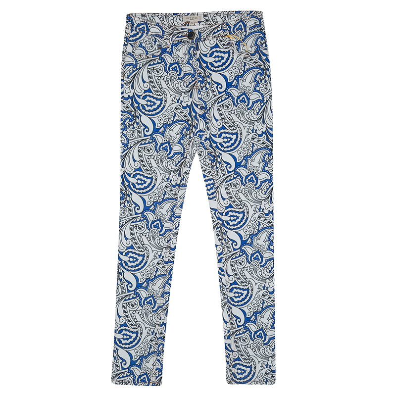 Image of Etro White and Blue Paisley Printed Skinny Denim Jeans S