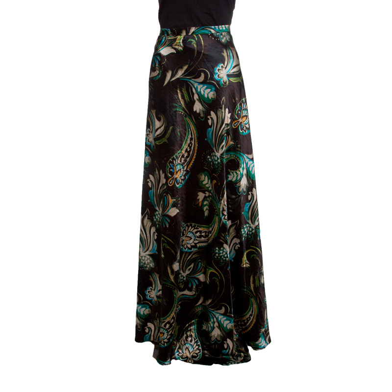 Image of Etro Brown Floral Printed Silk Wool Blend Maxi Skirt S