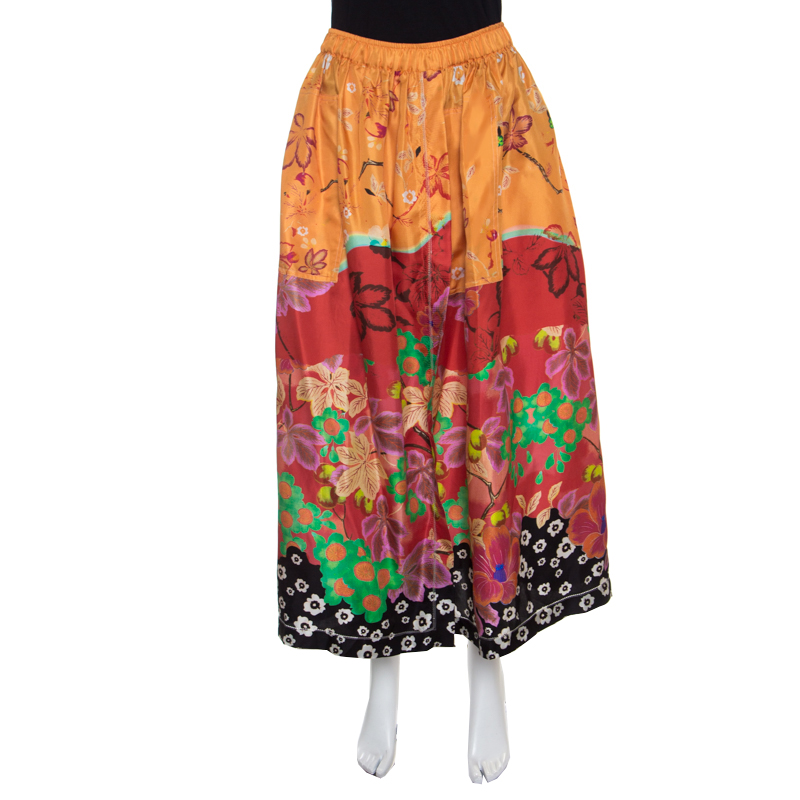 Image of Etro Multicolor Floral Printed Silk Maxi Skirt M