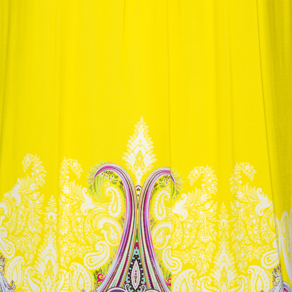 Etro Yellow/Paisley Printed Jersey Gathered Yoke Detailed Dress M/L