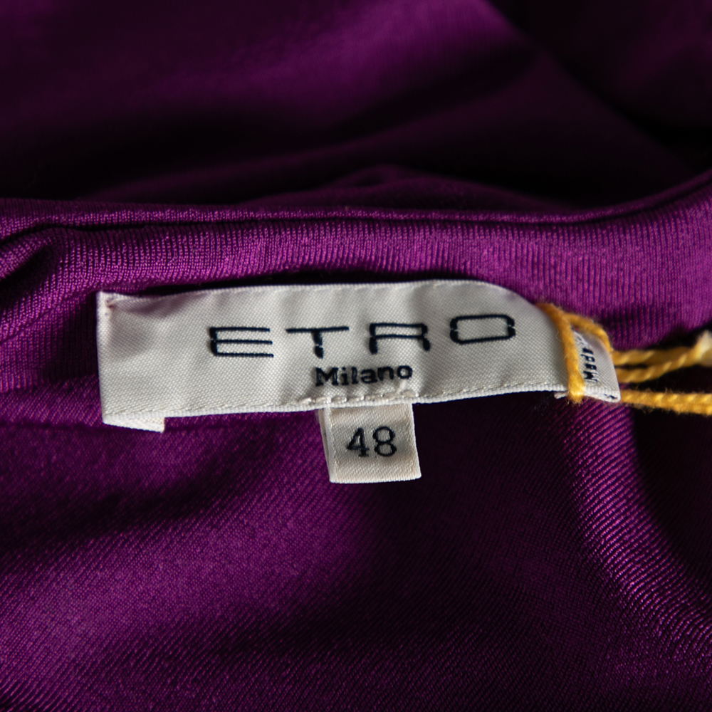 Etro Purple Draped Knit Short Sleeve Tunic L