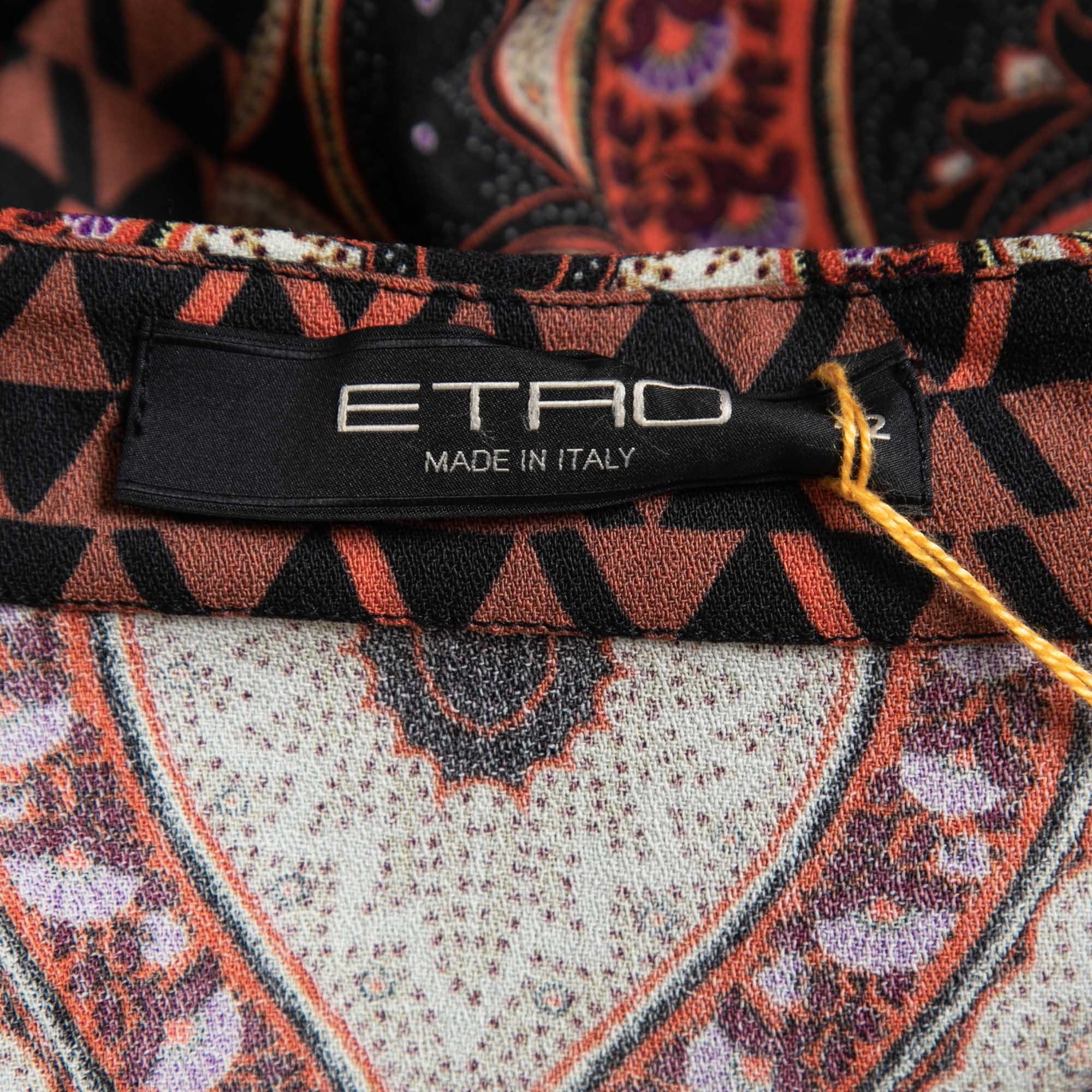 Etro Brown Printed Wool Collared A-Line Short Dress M