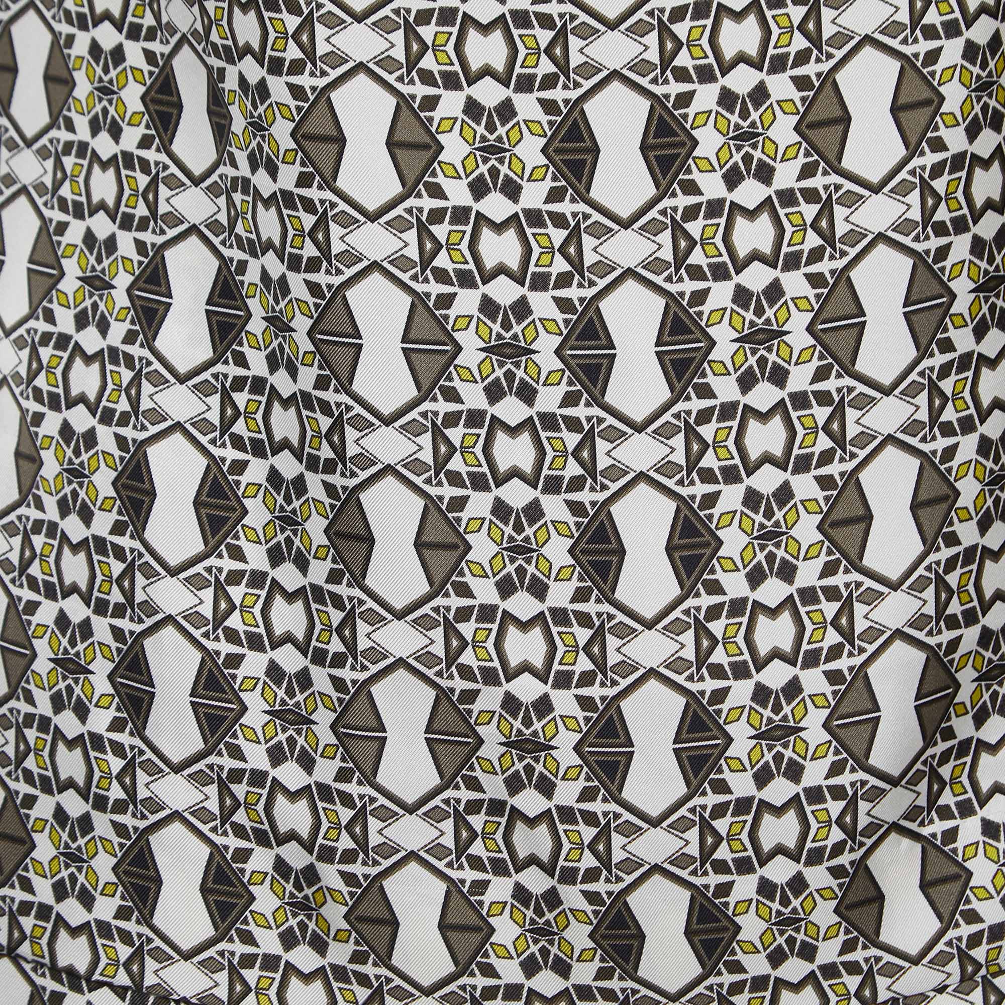 Etro Multicolor Geometric Printed Silk Overlay Pleated Detail Midi Dress S
