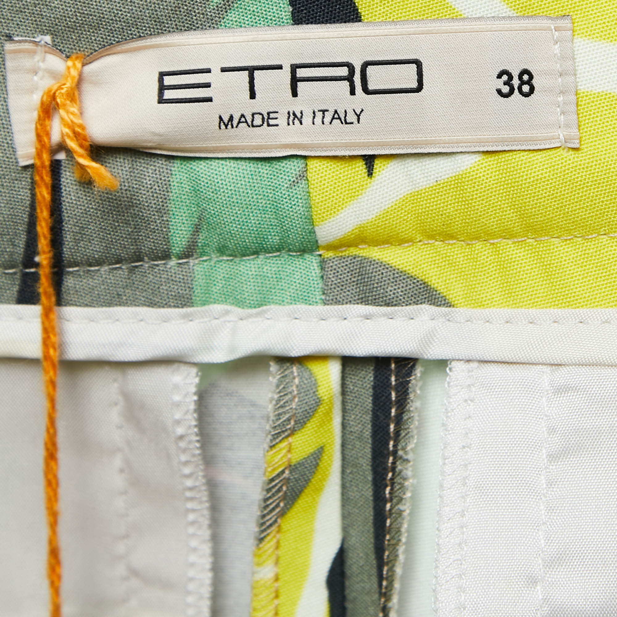 Etro Yellow Floral Print Cotton Trousers M Waist 28