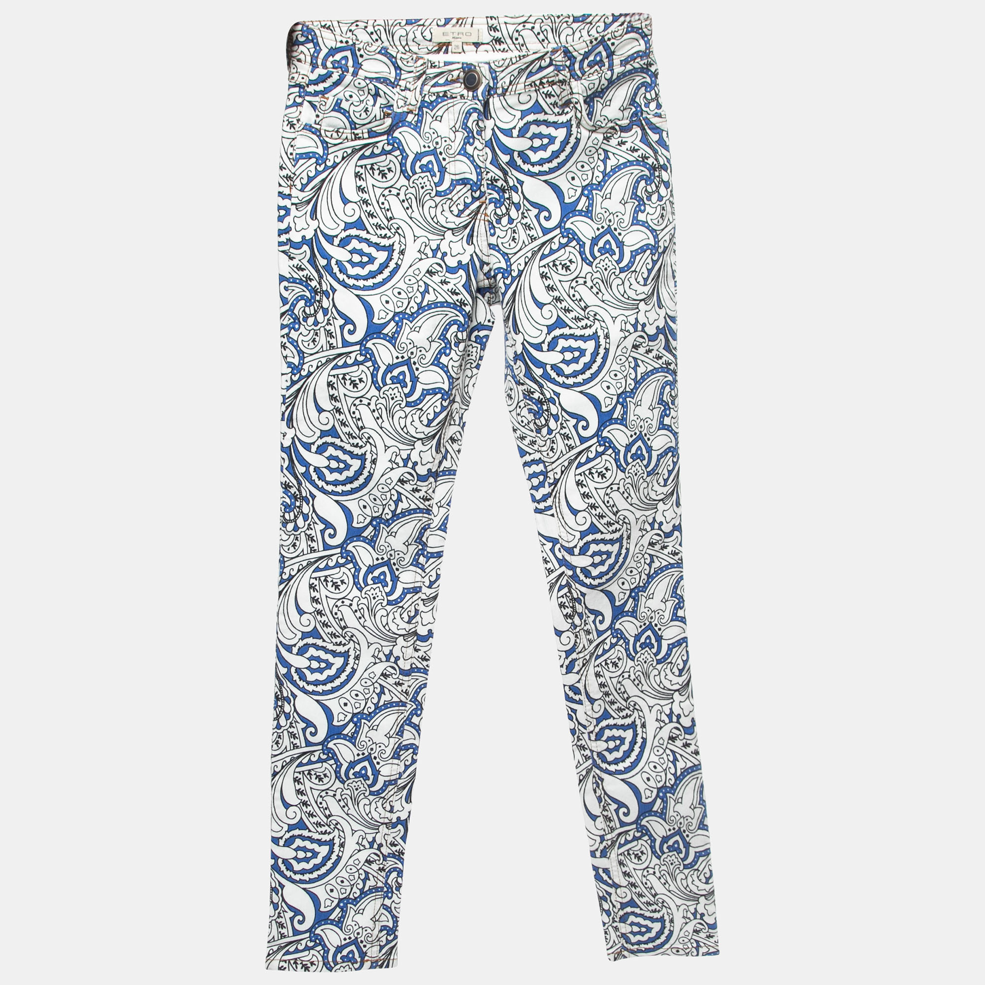 Etro Blue Paisley Printed Denim Skinny Jeans S Waist 26