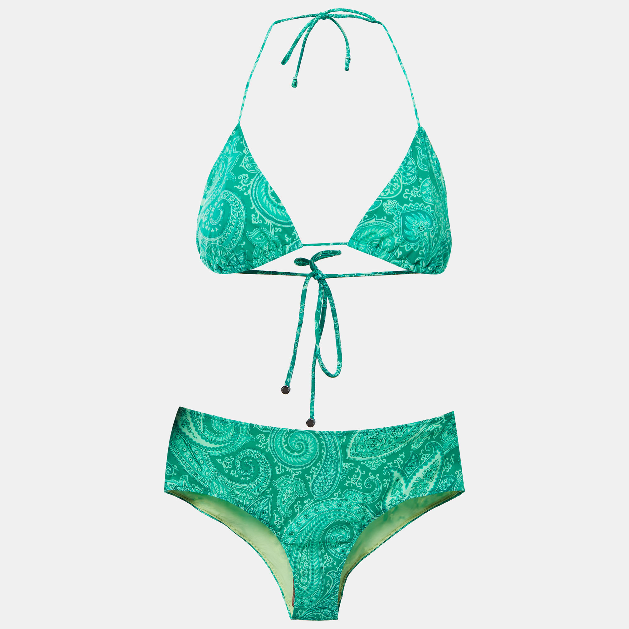 Etro Green Paisley Print Nylon Bikini M