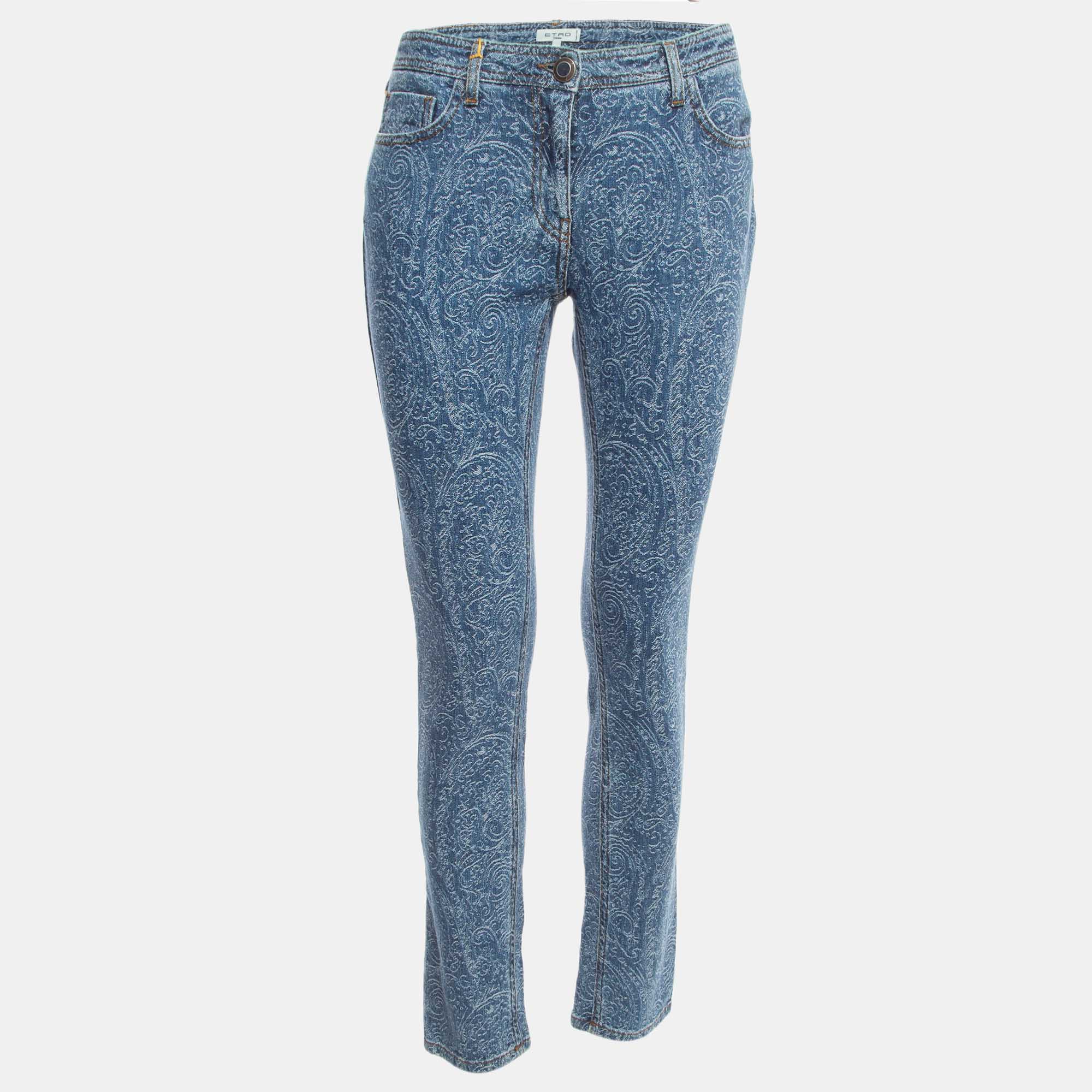 Etro Blue Paisley Jacquard Denim Jeans L Waist 31