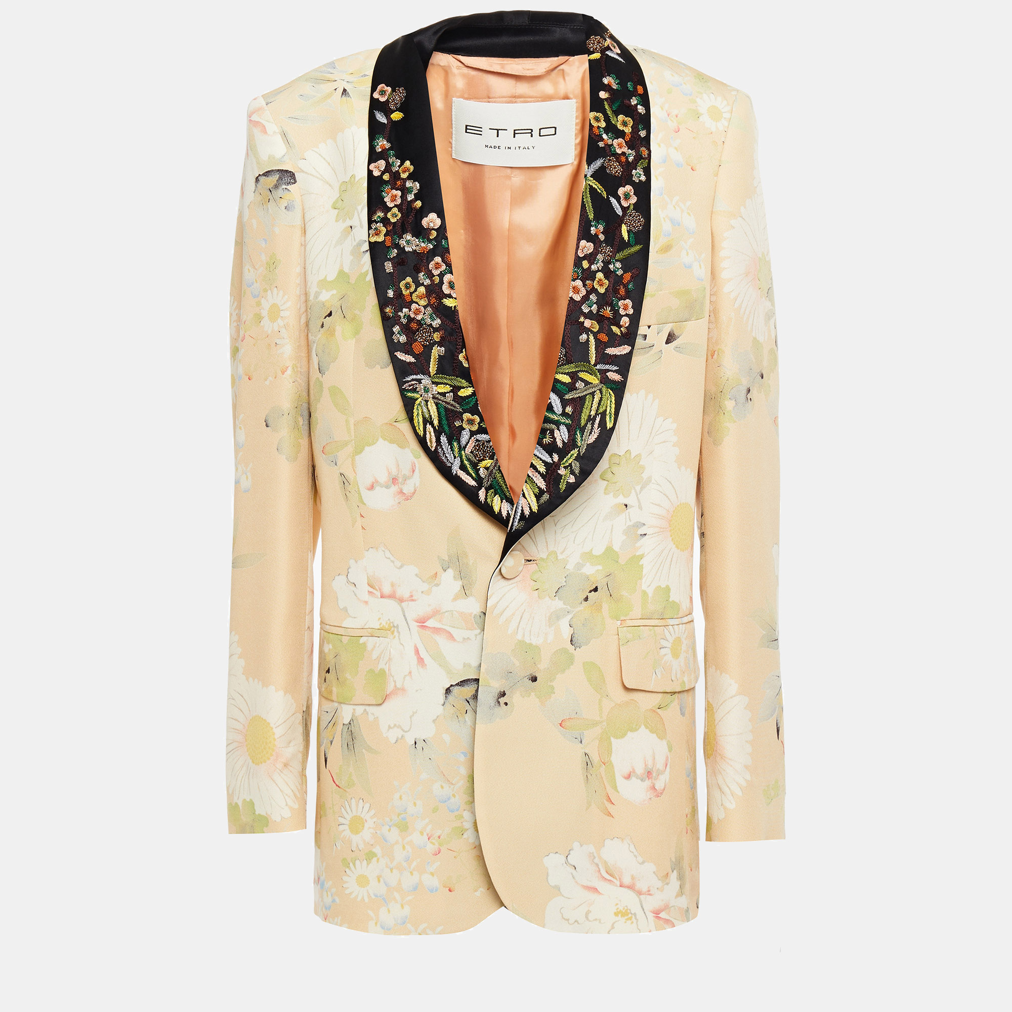 Etro beige floral print silk embroidered blazer m (it 44)