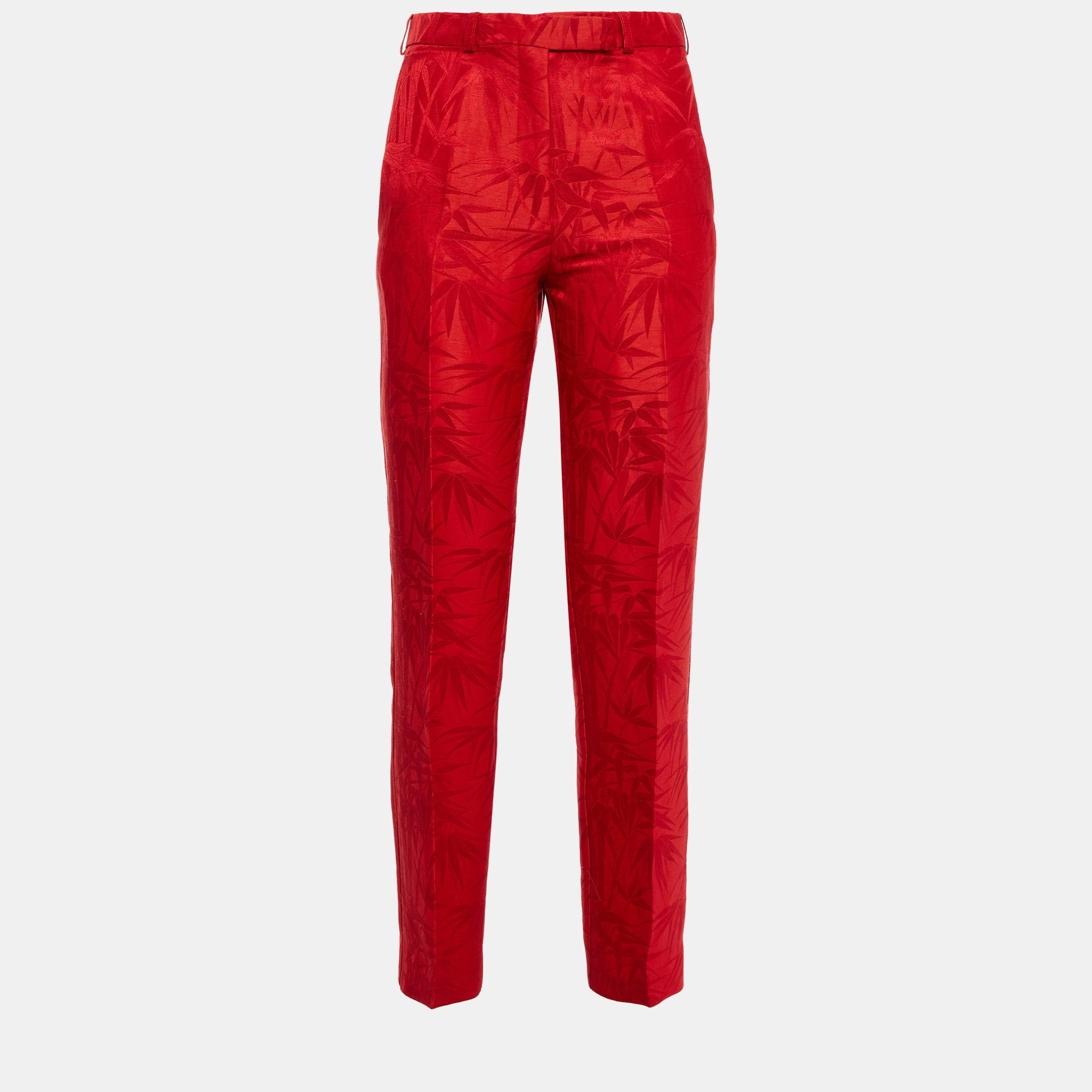 Etro red jacquard skinny leg pants m (it 42)
