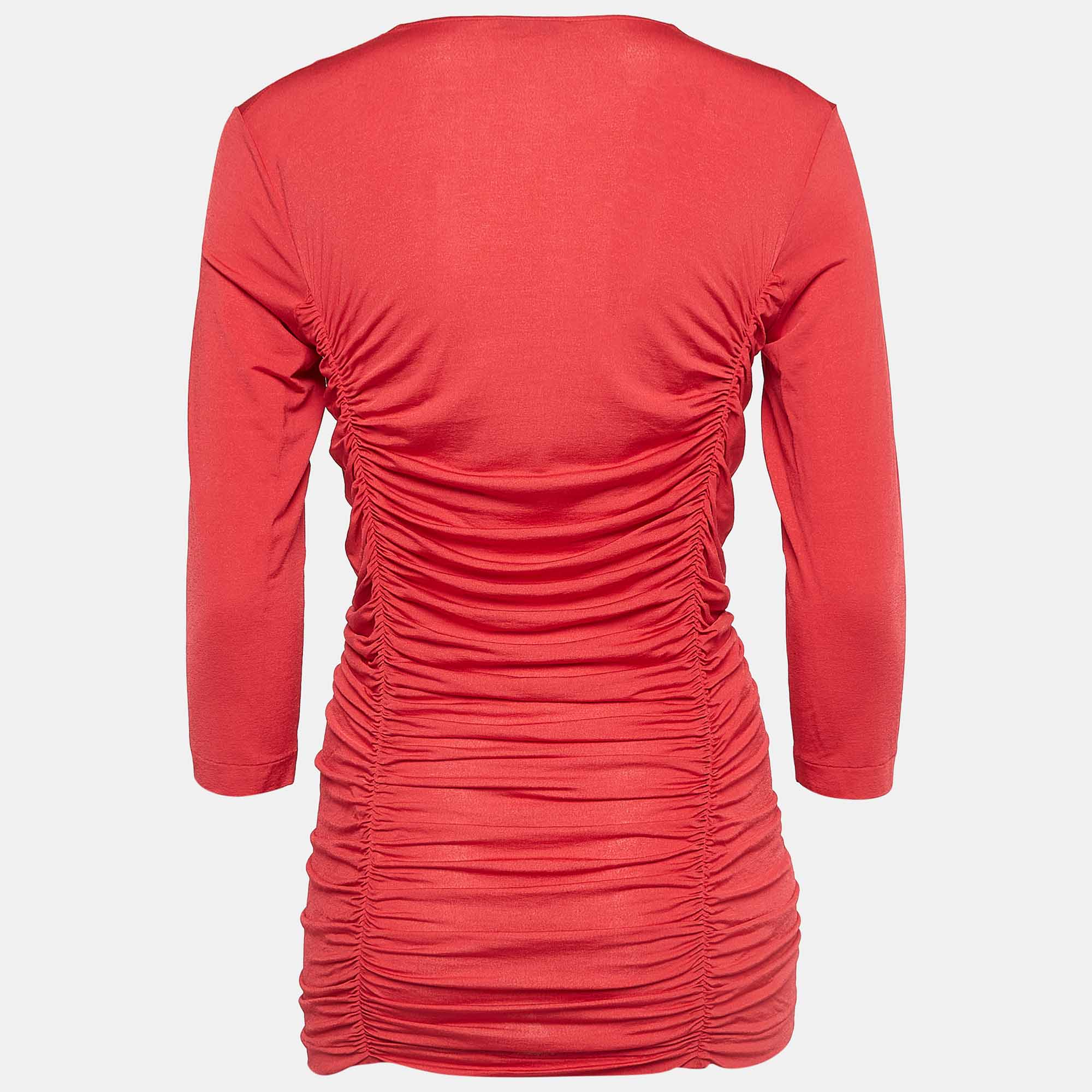 Etro Red Jersey Ruched Long Sleeve Top L