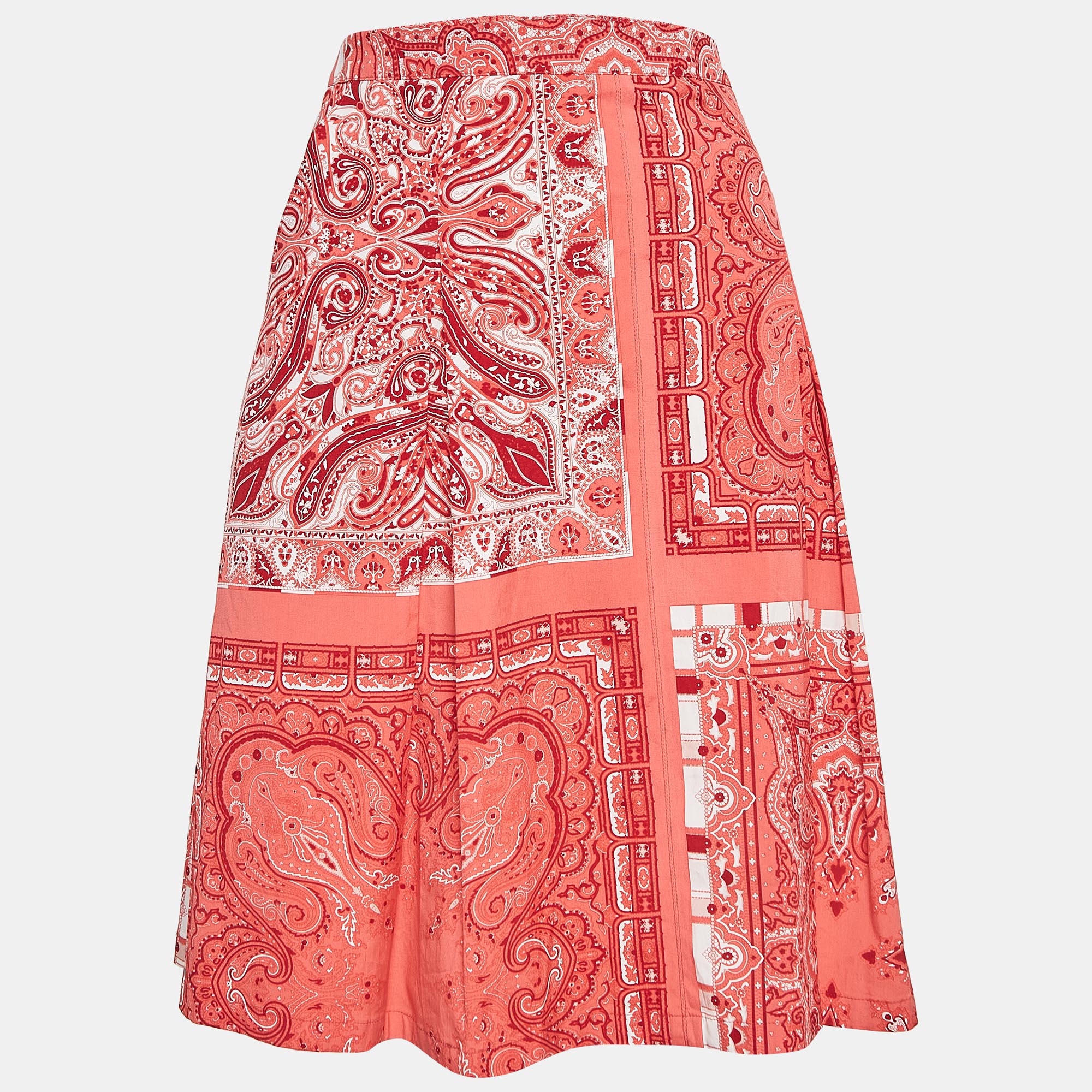 Etro pink paisley print pleated cotton short skirt l