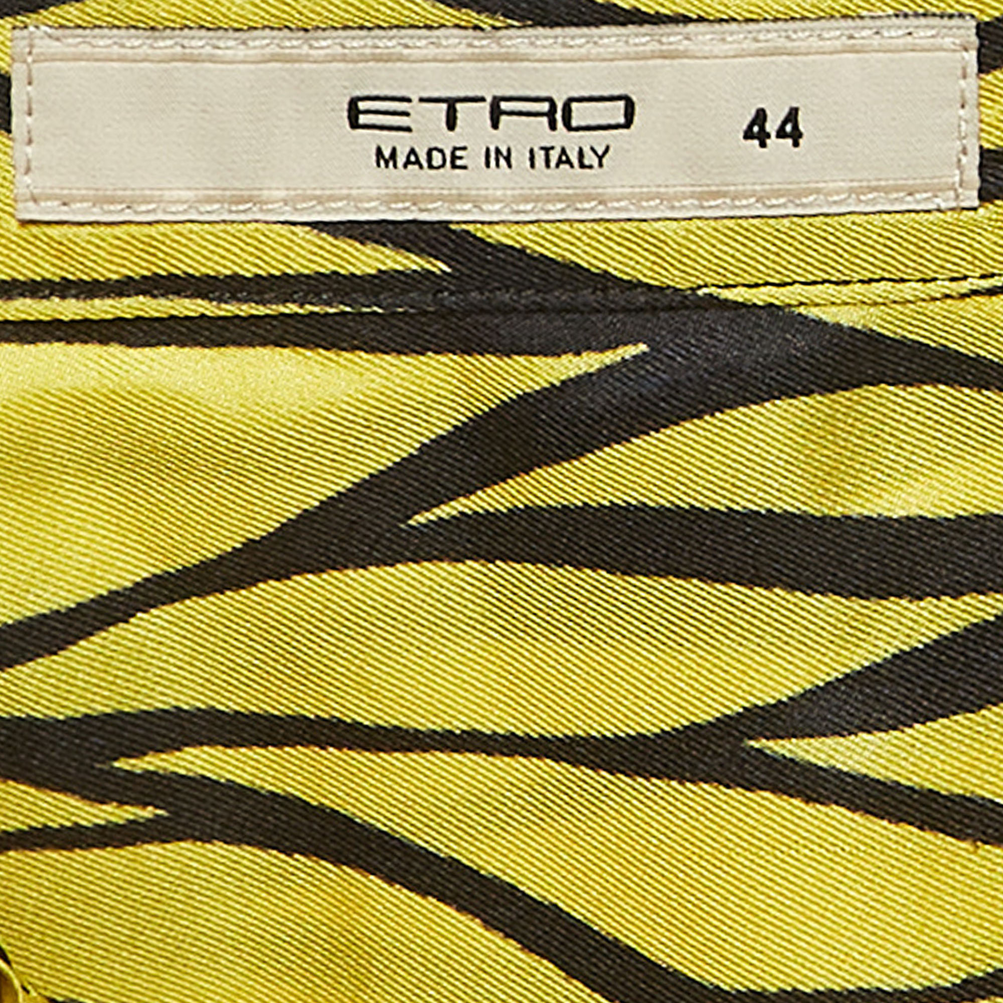 Etro Yellow Leaf Printed Silk Sleeveless Top M