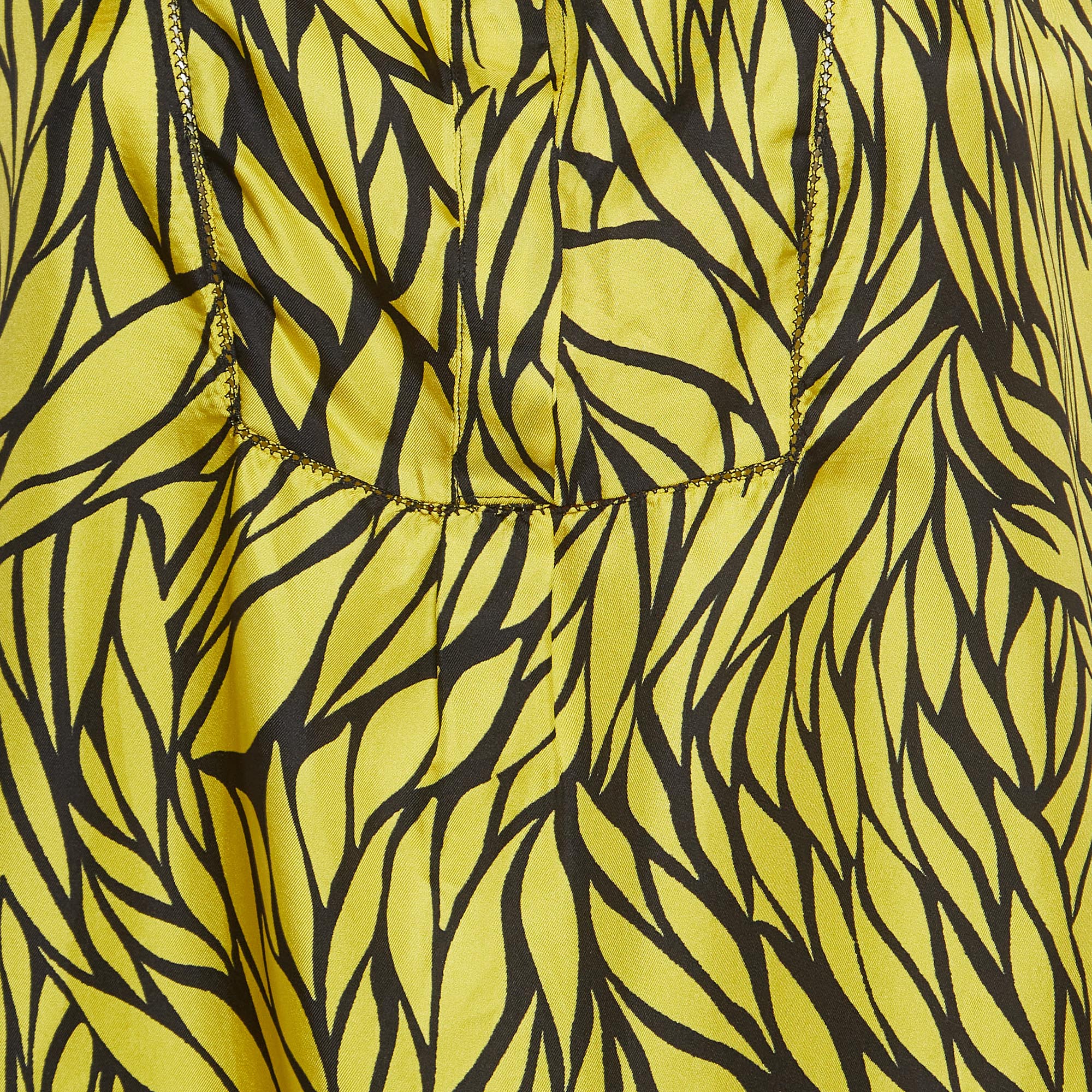 Etro Yellow Leaf Printed Silk Sleeveless Top M