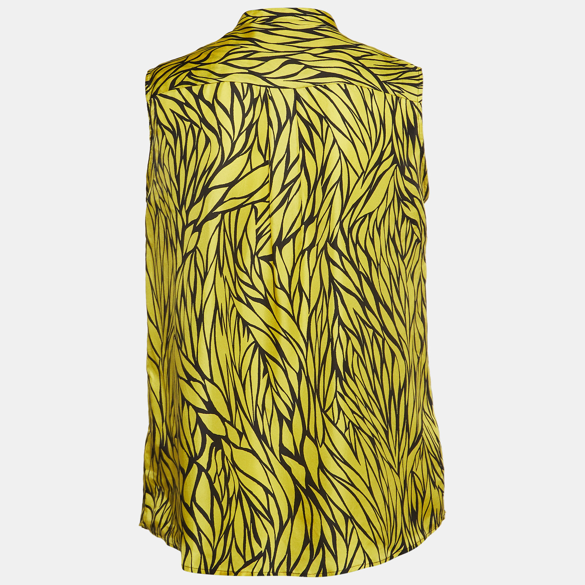 Etro Yellow Leaf Printed Silk Sleeveless Top M