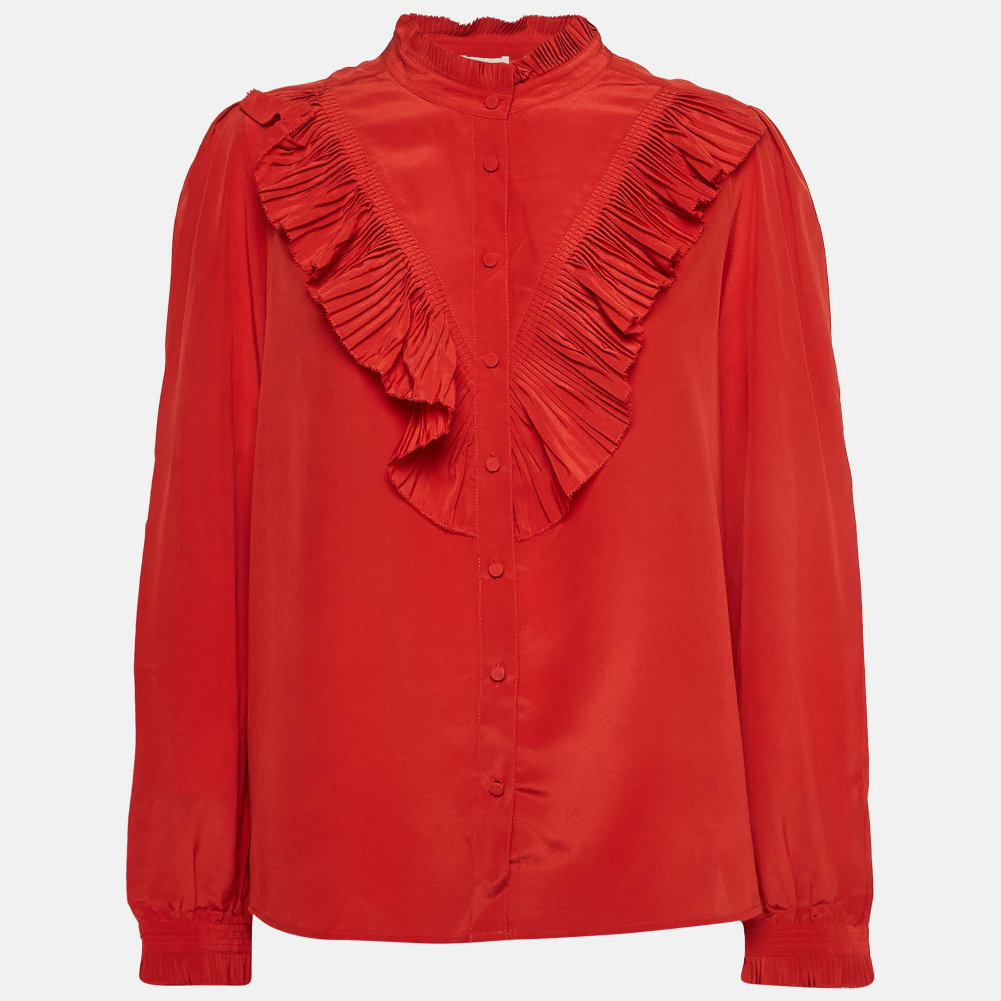 Zadig & voltaire deluxe red silk ruffle detail taccora shirt m