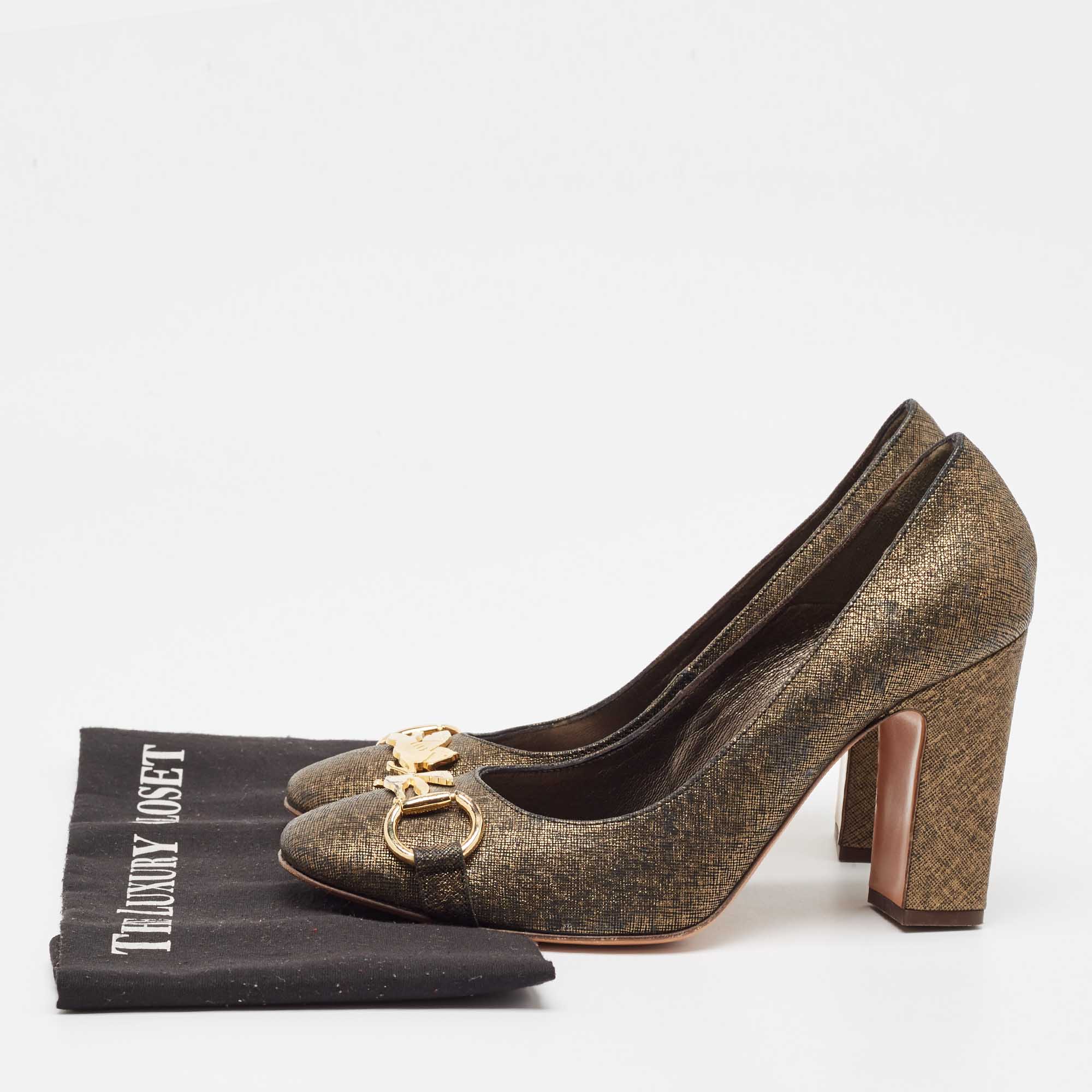 Etro Gold/Black Textured Leather Pumps Size 40