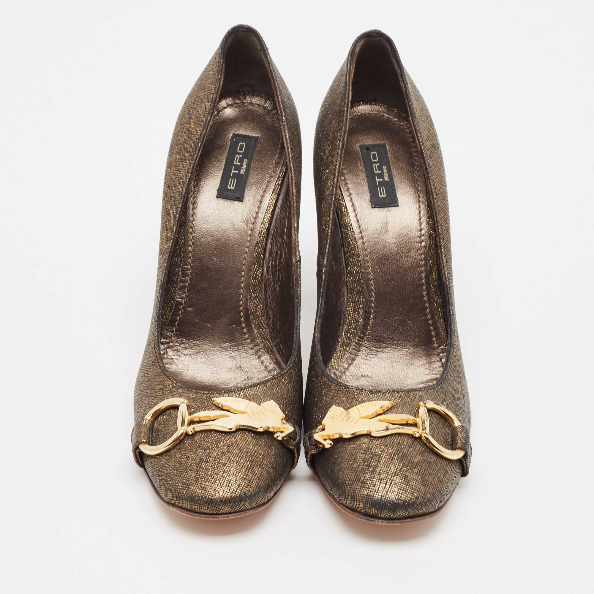 Etro Gold/Black Textured Leather Pumps Size 40