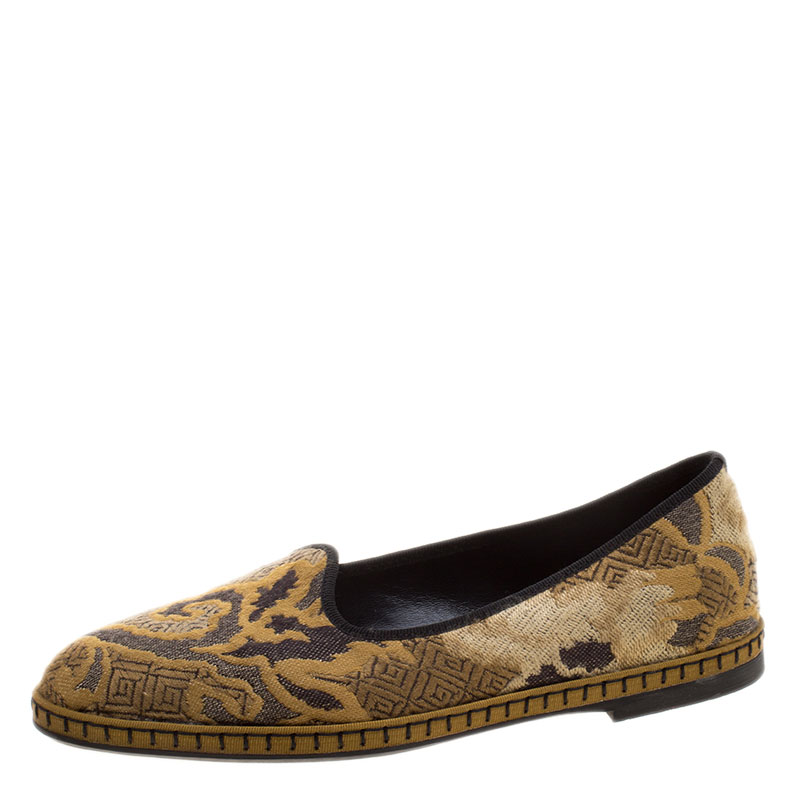 Image of Etro Beige Brocade Loafers Size .