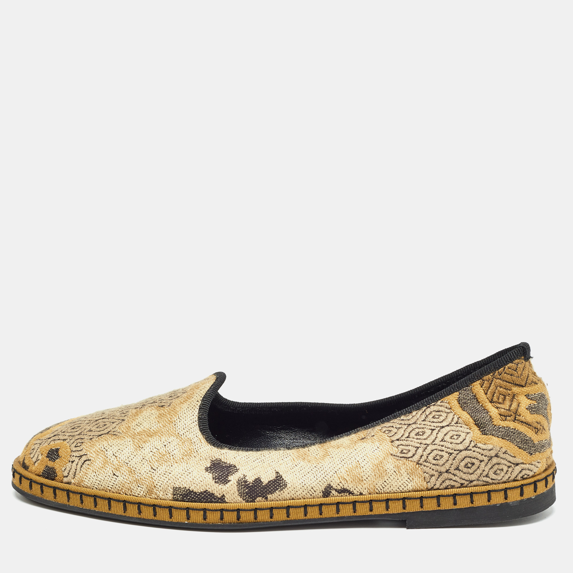 Etro gold/beige brocade canvas smoking slippers size 36.5